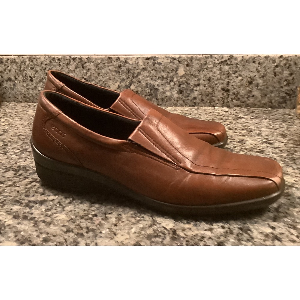 Ecco Light Slip On Brown Leather Business Casual Wedge Shoes Women's  EU 41